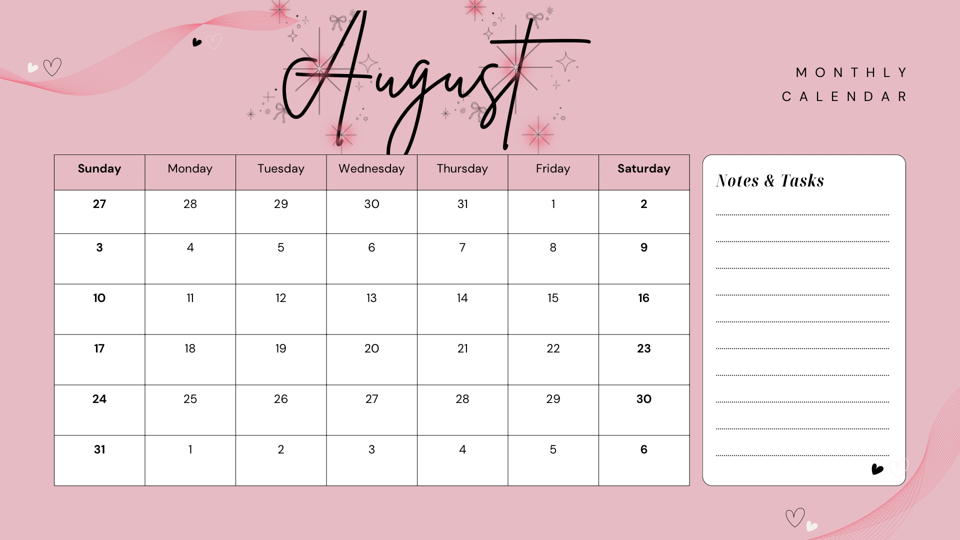 August Calander